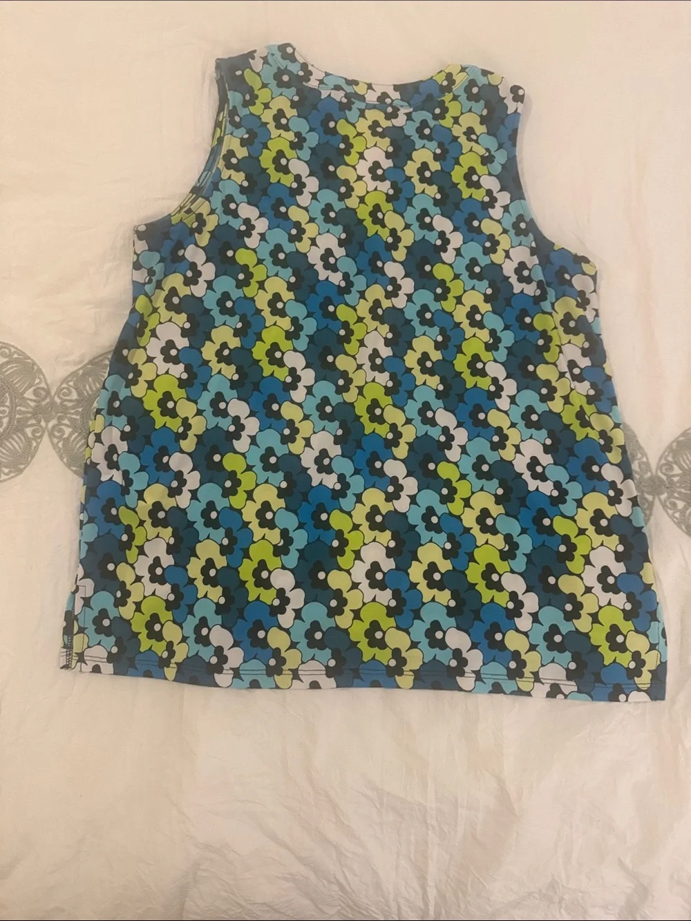 Michael Kors Blue, Lime & White Floral Tank Top